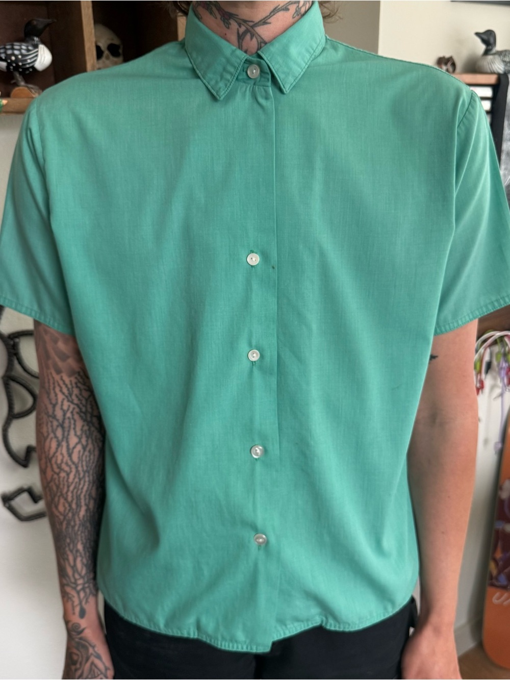 Vintage 50s Jantzen Seafoam Green Button Down Shirt ~ Size Small